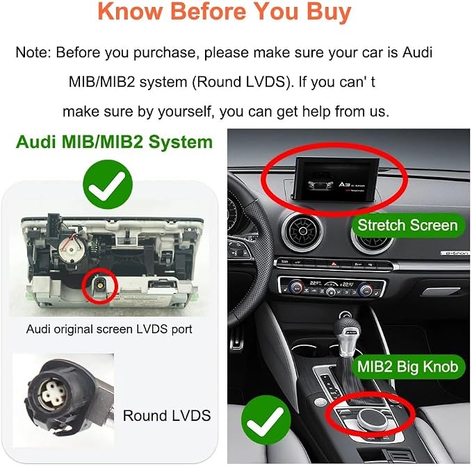 Wireless Carplay Android Auto Adapter for Audi A3 A4 A5 S3 B9 Q7 2014-2018 | MIB/MIB2 Retrofit Kit with Navigation, Music, Siri, OEM Knob Control, Camera Input