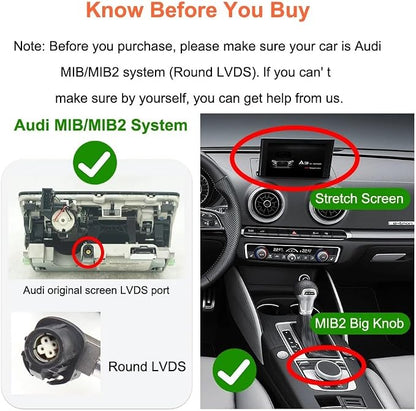 Wireless Carplay Android Auto Adapter for Audi A3 A4 A5 S3 B9 Q7 2014-2018 | MIB/MIB2 Retrofit Kit with Navigation, Music, Siri, OEM Knob Control, Camera Input
