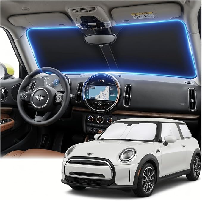 Windshield Sun Shade for BMW Mini Cooper 2015-2024 2025 Sunshade Front Window Shade Custom Fit Mini Cooper Accessories Sun Visor Foldable Shade Blocks UV Rays Accessories