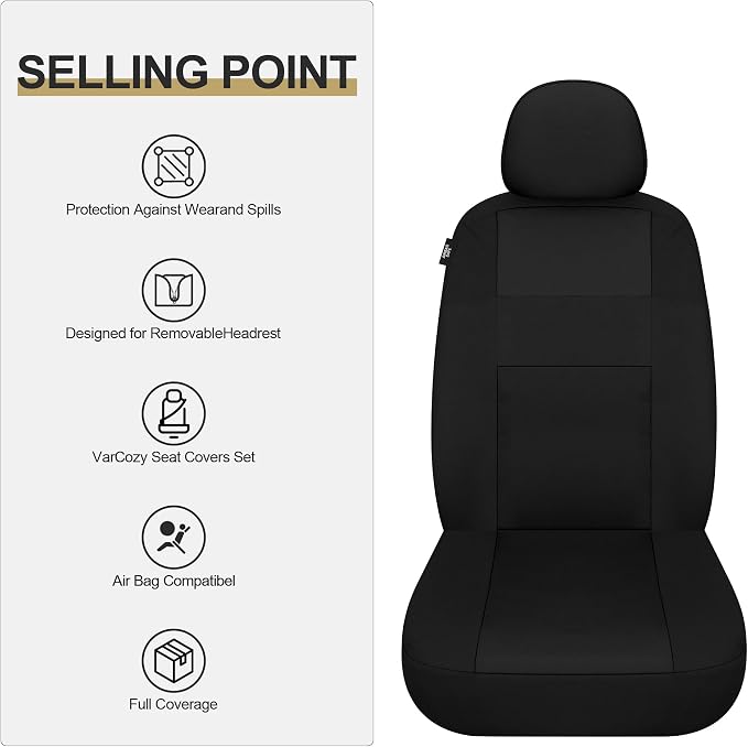 VarCozy Seat Covers for Car Front Pair, Breathable Cloth Front Car Seat Covers, Universal Cloth Seat Covers for SUV Sedan Van, Automotive Interior Covers, Airbag Compatible