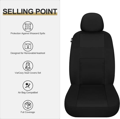VarCozy Seat Covers for Car Front Pair, Breathable Cloth Front Car Seat Covers, Universal Cloth Seat Covers for SUV Sedan Van, Automotive Interior Covers, Airbag Compatible