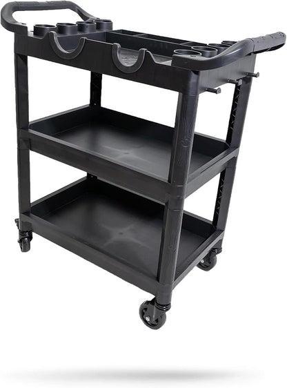 Adam's Polishes Premium Detail Cart - Car Detailing Cart 3-Tiered Shelves 250 Pound Per Shelf Capacity - Heavy Duty Casters Rolling Cart, Features Bottle Holders, Cutouts, & Pegs for Organization