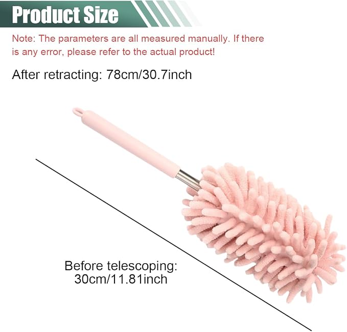 2PCS Car Interior Duster, Soft Chenille Detailing Brush with Extension Pole, Washable Long Handle Cleaning Duster Tool for Auto Dash Vent Window, Universal Home Car Cleaning Supplies (Pink)