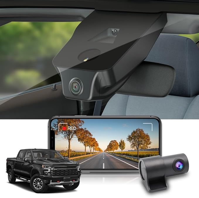 Fitcamx Front 4K+Rear 1080P Dash Cam Adapts for Chevy Silverado (HD2-4925, has 8 Vents) 2022-2025 & EV, OEM Look, Dual HD Video, Built-in WiFi & APP, Loop Recording, G-Sensor, Easy to Set, 128GB Card