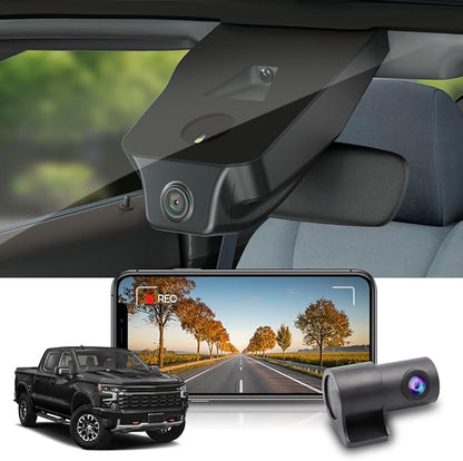 Fitcamx Front 4K+Rear 1080P Dash Cam Adapts for Chevy Silverado (HD2-4925, has 8 Vents) 2022-2025 & EV, OEM Look, Dual HD Video, Built-in WiFi & APP, Loop Recording, G-Sensor, Easy to Set, 128GB Card