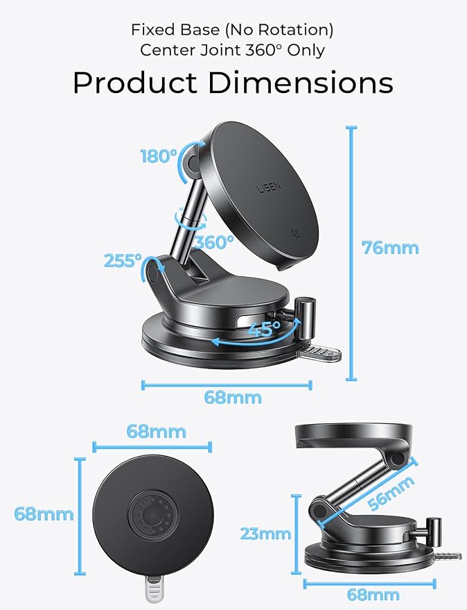 LISEN Qi2.2 25W MagSafe Car Mount Charger, Magnetic Wireless Car Charger with 54W Adapter, Magnetic Phone Holder for Car, iPhone Car Mount, Vacuum Suction Cup Phone Mount for iPhone 17 16 15 14 13 12 | [Qi2.2 25W Fast Charging] Magsafe Car Mount, [Easy...