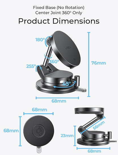 LISEN Qi2.2 25W MagSafe Car Mount Charger, Magnetic Wireless Car Charger with 54W Adapter, Magnetic Phone Holder for Car, iPhone Car Mount, Vacuum Suction Cup Phone Mount for iPhone 17 16 15 14 13 12 | [Qi2.2 25W Fast Charging] Magsafe Car Mount, [Easy...