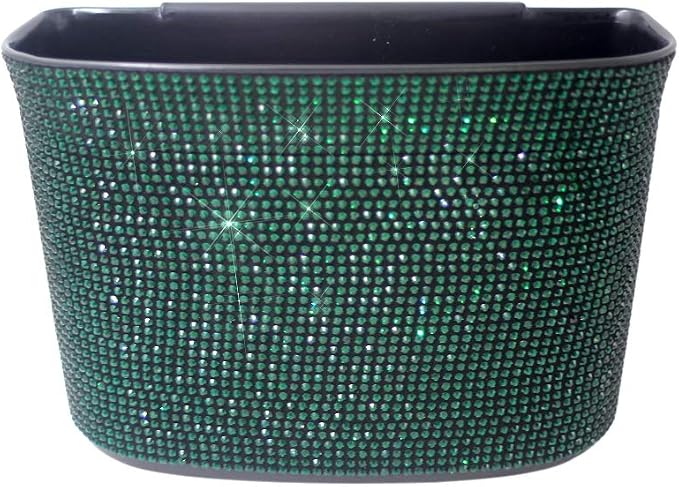 Bling Crystal Car Trash Can Auto Hanging Car Trash Can Sparkling Storage Holder Litter Container for Vehicle Office Home (Green)