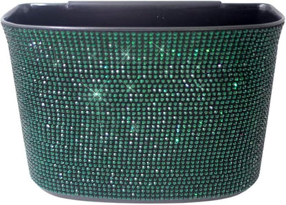 Bling Crystal Car Trash Can Auto Hanging Car Trash Can Sparkling Storage Holder Litter Container for Vehicle Office Home (Green)