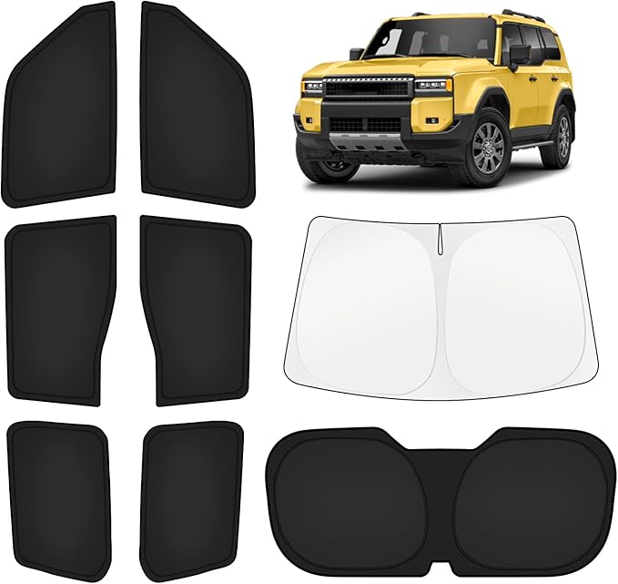 KUST Car Window Shades for Toyota Land Cruiser Prado 250 2024-2025 2026 Windshield Sun Shade Side Window Cover UV Block Privacy Protection Accessories for Camping Blackout Rear Back Full Set 8PCS