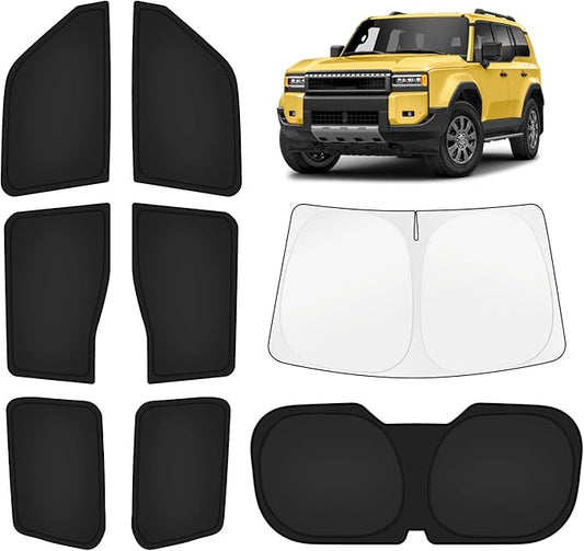 KUST Car Window Shades for Toyota Land Cruiser Prado 250 2024-2025 2026 Windshield Sun Shade Side Window Cover UV Block Privacy Protection Accessories for Camping Blackout Rear Back Full Set 8PCS
