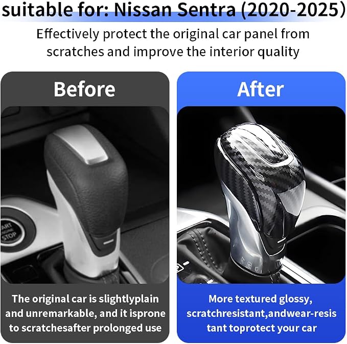 Car Center Console Gear Shift Knob Trim Cover for Nissan Sentra 2020 2021 2022 2023 2024 2025 Auto Interior Accessories Central Control Shifters Protection Decor Panel Carbon Fiber Style Kit