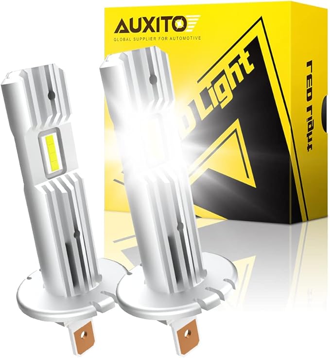 AUXITO 2025 Upgraded H1 LED Light Bulb, 1:1 Mini Size, No Adapter Required Easy install, 6500K White, H1ll Fanless LED Kit Fog lights, Canbus Ready, Plug and Play, Pack of 2