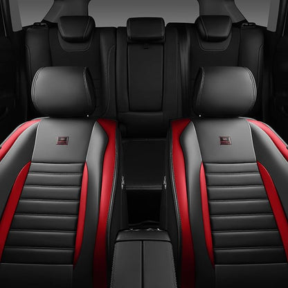CAR PASS Nappa Leather Car Seat Covers Front Seats, Luxury Seat Protector for Cars, Waterproof Anti-Slip Seat Cushion Armrest Compatible Airbag Universal for Sedan SUV Pick-up Truck Auto, Black Red