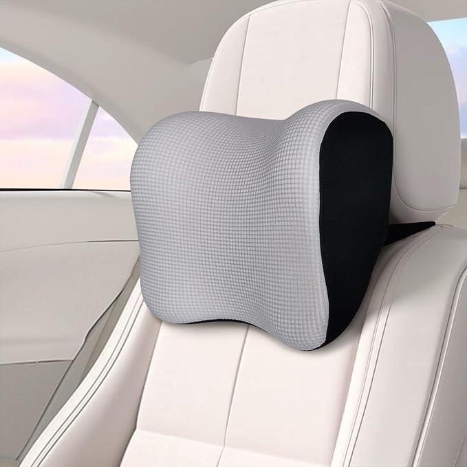 Ultra Soft Car Headrest Pillow, Car Pillow for Driving with Adjustable Strap, 100% Memory Foam Neck Cushion, Breathable Removable Cover & Ergonomic Design - Car Neck Pillow(Moonlight-Silver, 1PC)