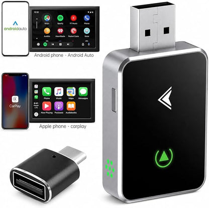 2-in-1 Wireless CarPlay and Android Auto Adapter | Convert Wired CarPlay & Android Auto to Wireless, USB/Type-C Plug and Play, Fast Stable Connection