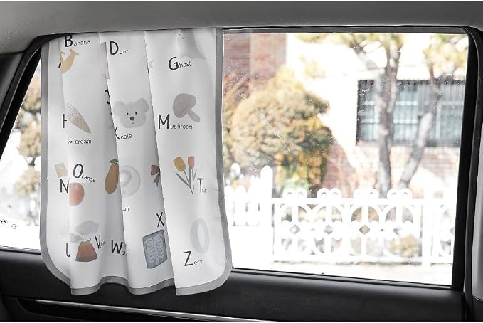 Magnetic Car Sun Shade Curtain for Side Window – Sun Blocker and UV Protector for Baby, Kids, and Pets – Universal Fit with Built-in Magnets for Steel-Framed Door (Be-Pastel Alphabet)