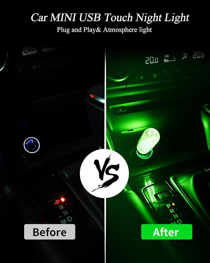 USB Light Touch Dimmable Retro USB Led Lights for Car,Mini USB Light Bulb Ambient Lighting for Car Bedroom Party Christmas Hallway Camping,Green 2Pack