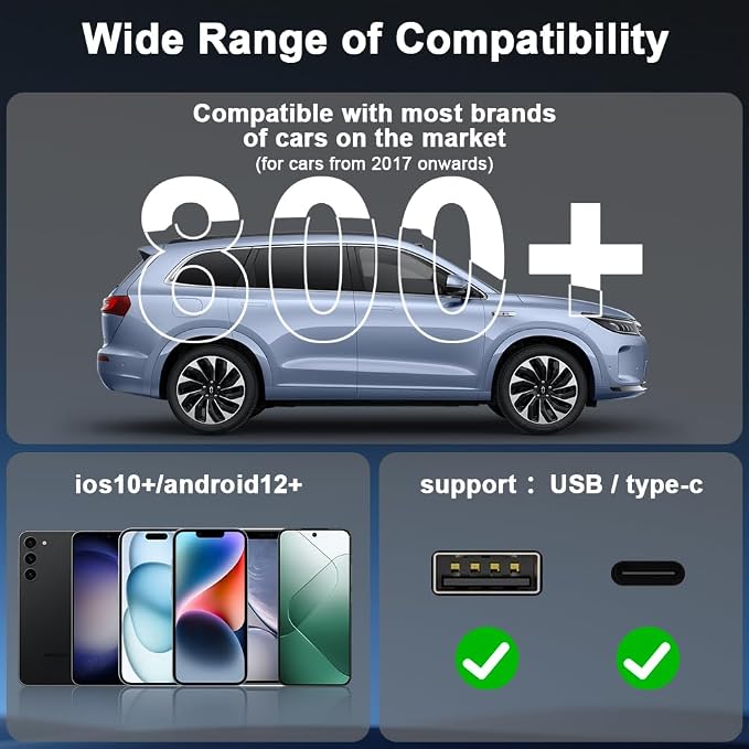 Flintronic Wireless CarPlay Adapter, 2-in-1 Wireless CarPlay & Android Auto Adapter, Plug and Play Car Play Donglewith USB & Type-C for IOS12+/Android11+ Phones