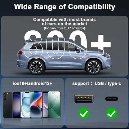 Flintronic Wireless CarPlay Adapter, 2-in-1 Wireless CarPlay & Android Auto Adapter, Plug and Play Car Play Donglewith USB & Type-C for IOS12+/Android11+ Phones