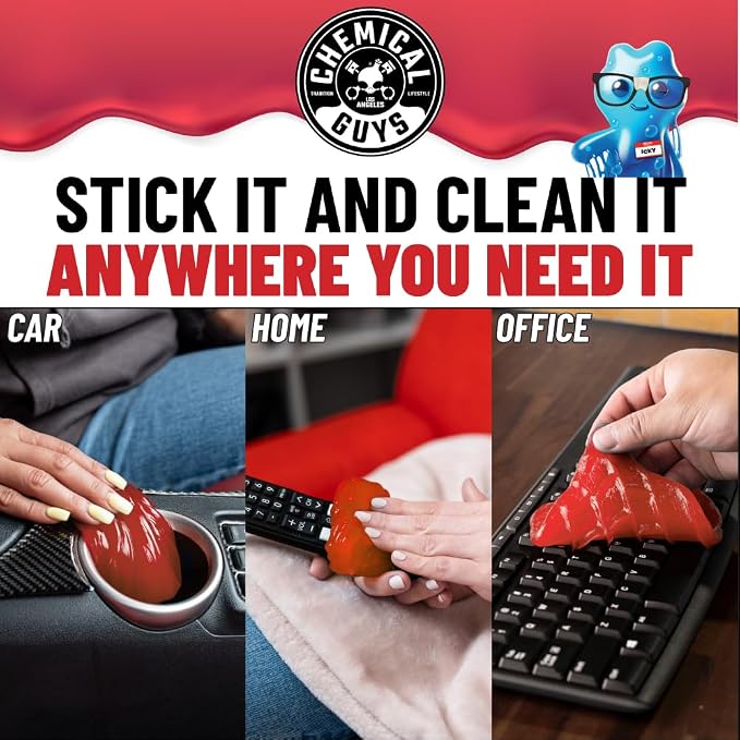 Chemical Guys Sticky Icky Car Cleaning Gel, Sweet Strawberry, Interior Car Cleaner, Reusable Automotive Crevice & Interior Dust Cleaner for Air Ventss, Cup Holders & Keyboards, 0.88 Ounce (Pack of 4)