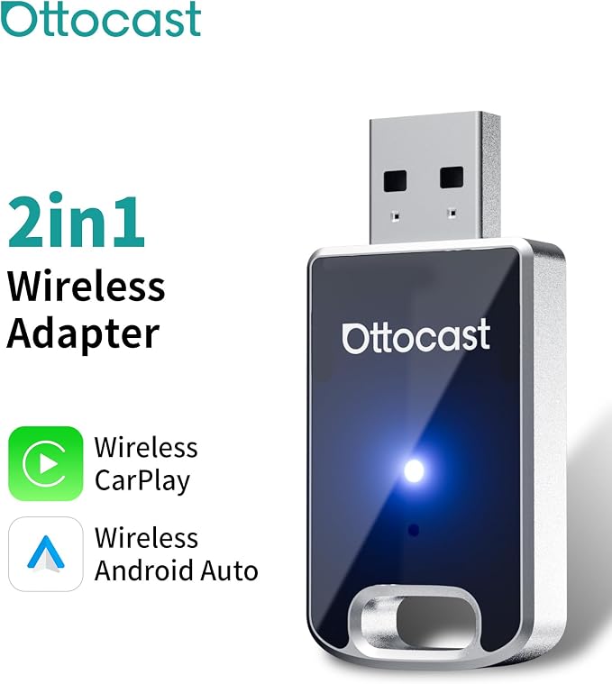 OTTOCAST Mini Edge, 2 in 1 Wireless Carplay Adapter & Wireless Android Auto Adapter for Apple iPhone Samsung or other AndroidPhone, USB Bluetooth Car Accessories for OEM Wired Carplay/Android Auto Car