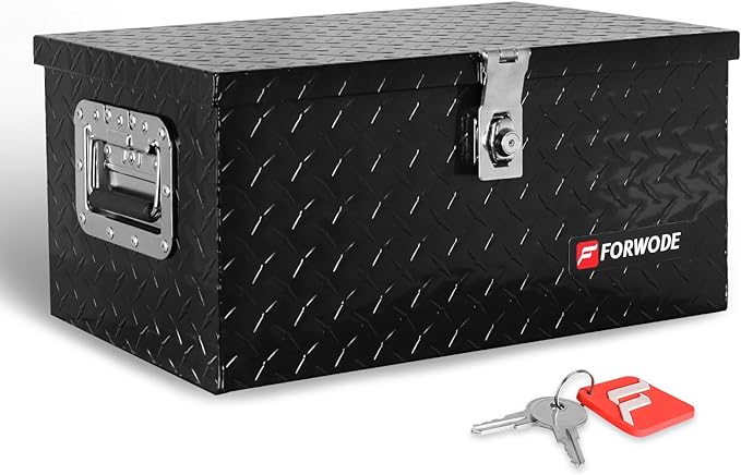 FORWODE 20 Inch Aluminum Truck Tool Box Lockable Truck Bed Tool Box Waterproof Truck Bed Storage Box with Side Handle Small Truck Tool Chest for Pickup, Truck Bed, RV, Trailer & Garage (Black)