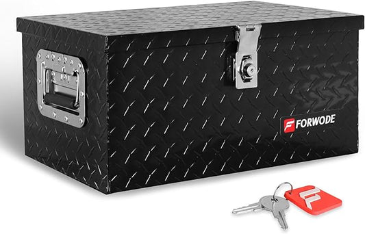 FORWODE 20 Inch Aluminum Truck Tool Box Lockable Truck Bed Tool Box Waterproof Truck Bed Storage Box with Side Handle Small Truck Tool Chest for Pickup, Truck Bed, RV, Trailer & Garage (Black)