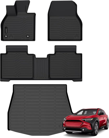 Auxko All Weather Floor Mats Cargo Mat Fit for 2026-2023 Subaru Solterra/Toyota BZ4X 2025-2023/2026 BZ TPE Floor Liner Trunk Mat Accessories All Season Odorless Anti-Slip Black