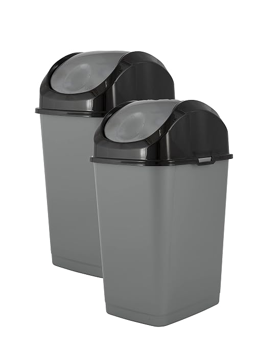 Superio Small Trash Can for Dorm with Lid 4.5 Gallon Plastic Swing Top Slim Garbage Can for Under Sink/Cabinet, Laundry, Kitchen, Office, Bedroom, Bathroom, College, 18 Qt Gray/Black, 2