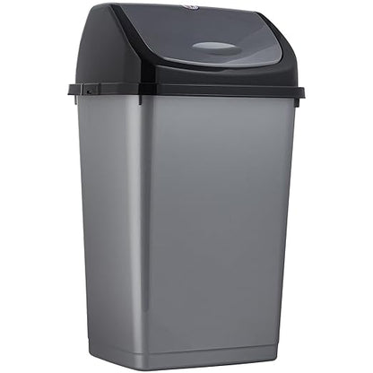 Superio Kitchen Trash Can 13 Gallon with Swing Lid, Plastic Tall Garbage Can Outdoor and Indoor, Large 52 Qt Recycle Bin and Waste Basket for Home, Office, Garage, Patio, Restaraunt (Grey/Black)