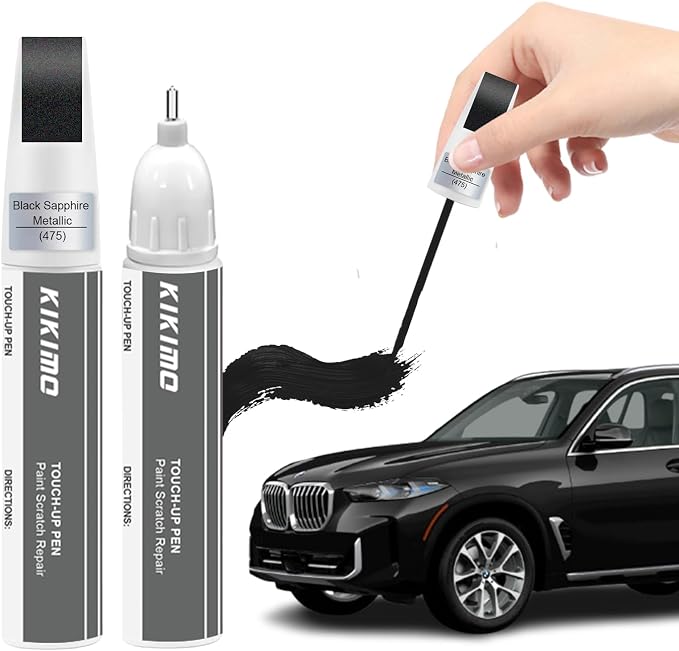 KIKIMO for BMW Touch Up Paint(Black Sapphire Metallic(475)), Car Paint Repair Kit for BMW, 2 In 1 Scratches Repair with Pen Tip and Brush, Color-Matched for Quick & Easy Fix
