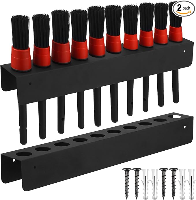 Yaocom 2 Pcs Detailing Organizer 10 Holes Detailing Brush Holder Wall Mounting Rack with Hardware Auto Supplies Car Accessories for Garage Workshop