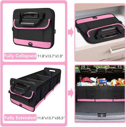 AOPHY Trunk Organizer for Car, 95L Large Capacity Trunk Storage with Non-Slip Bottom Strips, Cargo Organizer for Suv, Truck, Sedan, Waterproof Portable Car Organizers for Women Men(Pink)