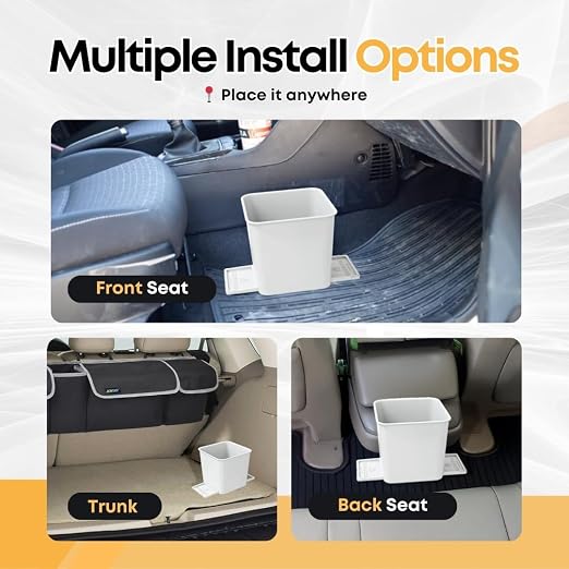 Car Trash Can with Stability Wings – Leakproof Portable Garbage Bin for Fabric & Rubber Mats – Compact Durable Plastic Auto Organizer for Cars, SUVs, Trucks (White, Small)