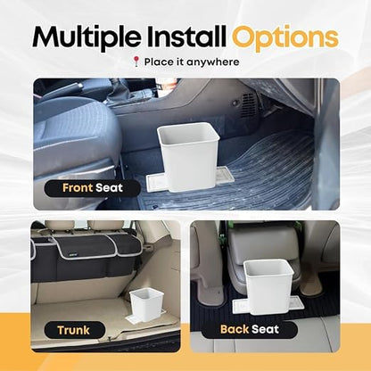 Car Trash Can with Stability Wings – Leakproof Portable Garbage Bin for Fabric & Rubber Mats – Compact Durable Plastic Auto Organizer for Cars, SUVs, Trucks (White, Small)