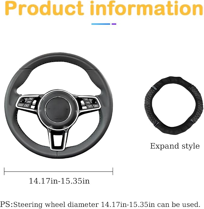 Osilly Bling Car Steering Wheel Cover, 15 Inch Rhinestones Soft Leather Elastic Steering Wheel Protector, Sparkly Crystal Diamond for Women Girls, Car Interior Accessories for Most Cars (Black)
