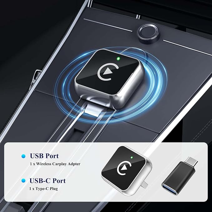 2026 Upgraded Wireless CarPlay Adapter for iPhone＆Android, Mini Wired to Wireless Adapter for CarPlay ＆Android Auto, Plug and Play, Stable Connection & No Latency