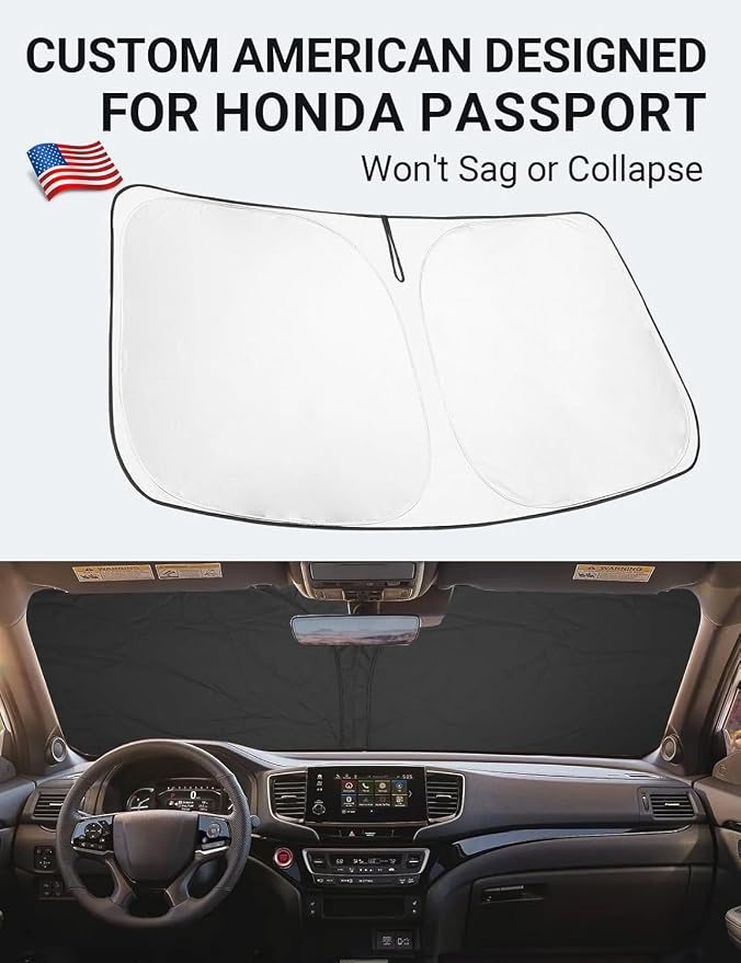 Proadsy 2026 Upgrade Front Windshield Sun Shade Foldable Sunshade Protector Custom Fit 2019-2025 Passport, Sport, EX-L, Touring, Eliten, SUV Accessories