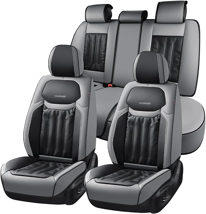Coverado Seat Covers Full Set, Car Seat Covers 5 Seats, Front and Back Car Seat Protector, Automotive Seat Covers Fit for Most Sedans SUV Pick-ups Trucks, Gray&Black