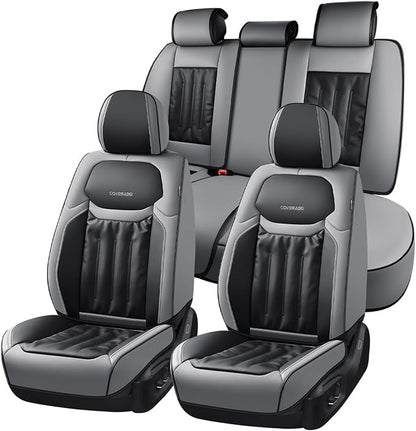 Coverado Seat Covers Full Set, Car Seat Covers 5 Seats, Front and Back Car Seat Protector, Automotive Seat Covers Fit for Most Sedans SUV Pick-ups Trucks, Gray&Black