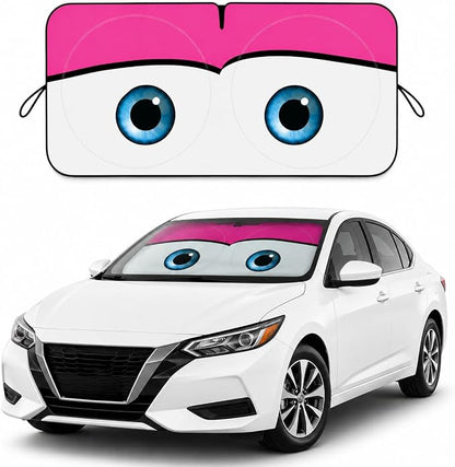 Car Windshield Sun Shade, Pink Cute Eyes Funny Car Sun Shade Universal Fits Sedan SUV Hatchback Compact Cars, UV Heat Protection - 59 x 27.5