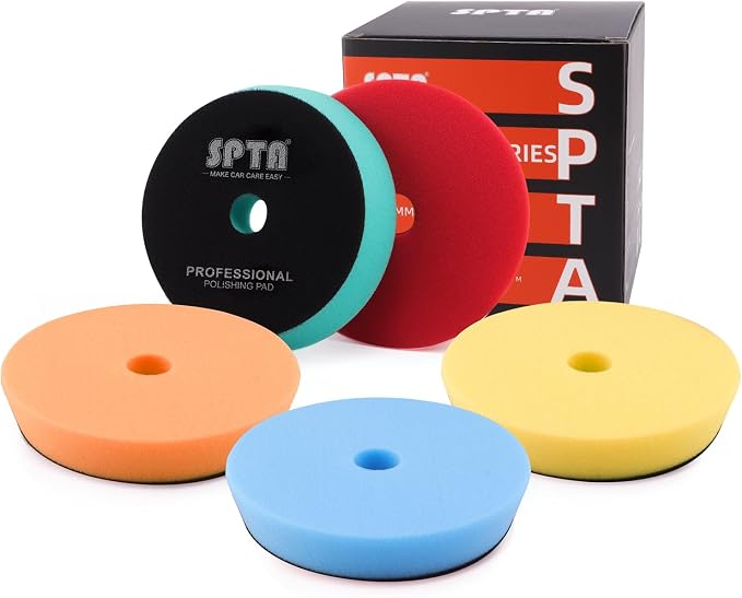 Buffing Polishing Pads, SPTA 6'' Orbital Buffer Pads Hook and Loop Buffing Pads, Foam Polish Pad 5 Grits from Coarse to Fine for 6 Inch DA Rotary Polisher Compounding, Polishing and Waxing -FPTJS6-MIX