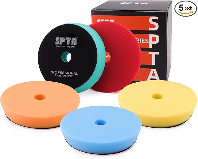 Buffing Polishing Pads, 5'' Orbital Buffer Pads Hook and Loop Buffing Pads, Foam Polish Pad 5 Grits From Coarse to Fine for 5 Inch DA Rotary polisher and Air Polisher Compounding, Polishing and Waxing