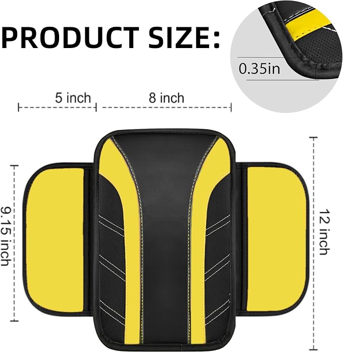 NBTEPEM 10 Pcs Car Floor Mats Full Set & Sport Leather Steering Wheel Cover 14.5-15 inch, Center Console Cover, Seat Belt Cushion, Cup Holder Coaster, Universal Automobile Interior Sets (Yellow)