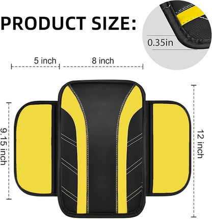 NBTEPEM 10 Pcs Car Floor Mats Full Set & Sport Leather Steering Wheel Cover 14.5-15 inch, Center Console Cover, Seat Belt Cushion, Cup Holder Coaster, Universal Automobile Interior Sets (Yellow)