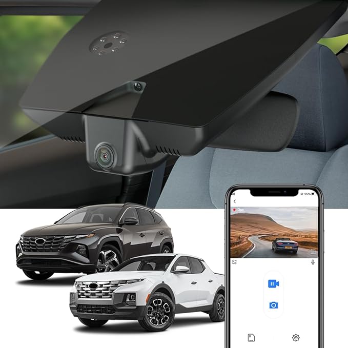 Fitcamx 4K Dash Cam Adapts for Hyundai Santa Cruz & Tucson 2022-2026 (Part NO#N9000), OEM Factory Look, UHD 2160P Video, Built-in WiFi & APP, Loop Recording, G-Sensor, Easy to Install, 64GB Card
