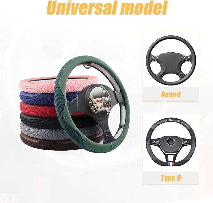 Car Steering Wheel Cover, Microfiber Breathable Ice Silk Leather Steering Wheel Cover Soft Anti-Slip Safety, 15inch Four Season Universal Fits for Most Truck,SUV,Cars (Black Ice Silk)