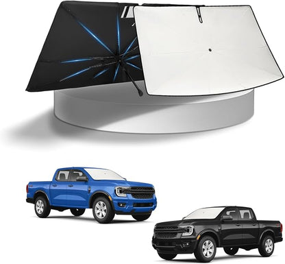 KUST Sun Shade Umbrella for Ford Ranger 2019-2025 2026 | Custom Fit Windshield Sunshade | Foldable Sunshade with Bendable Handle | Blocks Heat & UV Scratch Resistant Keep Car Cool Sunshield