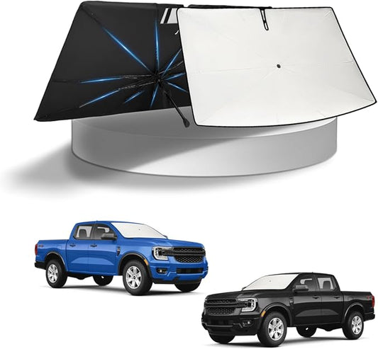 KUST Sun Shade Umbrella for Ford Ranger 2019-2025 2026 | Custom Fit Windshield Sunshade | Foldable Sunshade with Bendable Handle | Blocks Heat & UV Scratch Resistant Keep Car Cool Sunshield